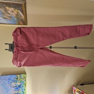 Dark pink pull-on pants with grommet trim